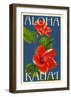 Kauai, Hawaii - Red Hibiscus-Lantern Press-Framed Art Print