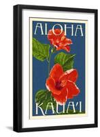Kauai, Hawaii - Red Hibiscus-Lantern Press-Framed Art Print