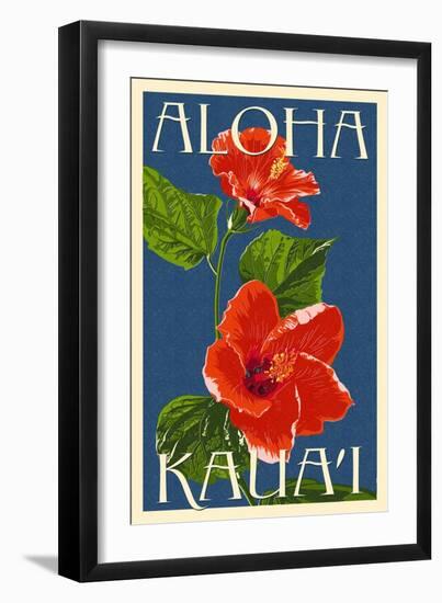 Kauai, Hawaii - Red Hibiscus-Lantern Press-Framed Art Print