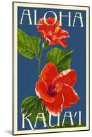 Kauai, Hawaii - Red Hibiscus-Lantern Press-Mounted Art Print