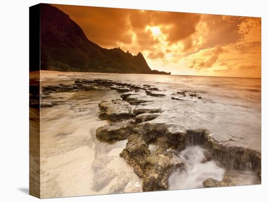 Kauai, Hawaii: Sunset on Tunnels Beach-Ian Shive-Stretched Canvas