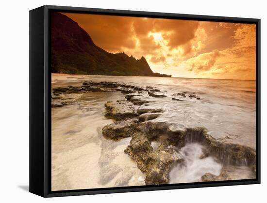 Kauai, Hawaii: Sunset on Tunnels Beach-Ian Shive-Framed Stretched Canvas