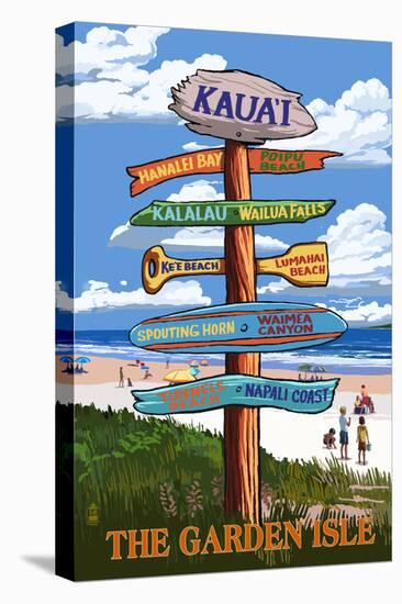Kauai, Hawaii - the Garden Isle Destination Signpost-Lantern Press-Stretched Canvas