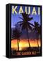 Kauai, Hawaii - the Garden Isle - Palms and Sunset-Lantern Press-Framed Stretched Canvas