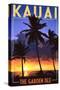 Kauai, Hawaii - the Garden Isle - Palms and Sunset-Lantern Press-Stretched Canvas
