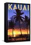 Kauai, Hawaii - the Garden Isle - Palms and Sunset-Lantern Press-Framed Stretched Canvas