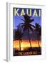 Kauai, Hawaii - the Garden Isle - Palms and Sunset-Lantern Press-Framed Art Print