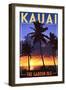 Kauai, Hawaii - the Garden Isle - Palms and Sunset-Lantern Press-Framed Art Print