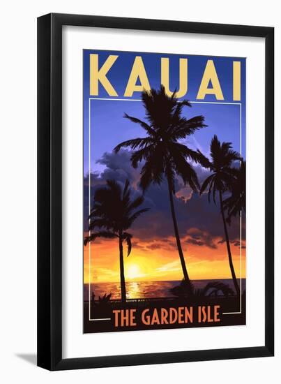 Kauai, Hawaii - the Garden Isle - Palms and Sunset-Lantern Press-Framed Art Print