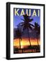 Kauai, Hawaii - the Garden Isle - Palms and Sunset-Lantern Press-Framed Art Print