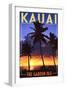 Kauai, Hawaii - the Garden Isle - Palms and Sunset-Lantern Press-Framed Art Print