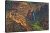 Kauai, Hawaii. Waimea Canyon State Park red cliffs from above canyon with waterfall-Bill Bachmann-Stretched Canvas