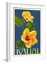 Kauai, Hawaii - Yellow Hibiscus - Letterpress-Lantern Press-Framed Art Print