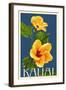 Kauai, Hawaii - Yellow Hibiscus - Letterpress-Lantern Press-Framed Art Print