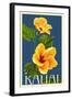 Kauai, Hawaii - Yellow Hibiscus - Letterpress-Lantern Press-Framed Art Print