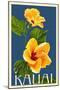 Kauai, Hawaii - Yellow Hibiscus - Letterpress-Lantern Press-Mounted Art Print