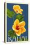 Kauai, Hawaii - Yellow Hibiscus - Letterpress-Lantern Press-Stretched Canvas