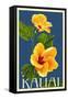 Kauai, Hawaii - Yellow Hibiscus - Letterpress-Lantern Press-Framed Stretched Canvas