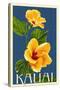 Kauai, Hawaii - Yellow Hibiscus - Letterpress-Lantern Press-Stretched Canvas