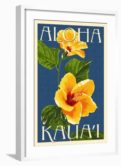 Kauai, Hawaii - Yellow Hibiscus-Lantern Press-Framed Art Print