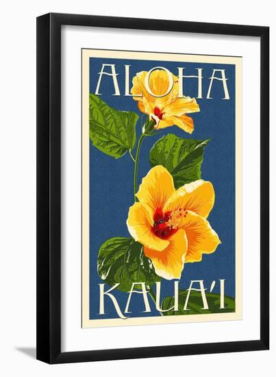 Kauai, Hawaii - Yellow Hibiscus-Lantern Press-Framed Art Print