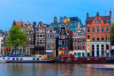 Night City View of Amsterdam Canal with Dutch Houses-kavalenkava volha-Photographic Print