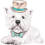 Vector Dog West Highland White Terrier Breed in Hat and Bow Tie-kavalenkava volha-Art Print