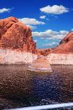 Walk on the Tourist Boat. Red Sandstone Hills Surround the Lake. Lake Powell on the Colorado River-kavram-Photographic Print