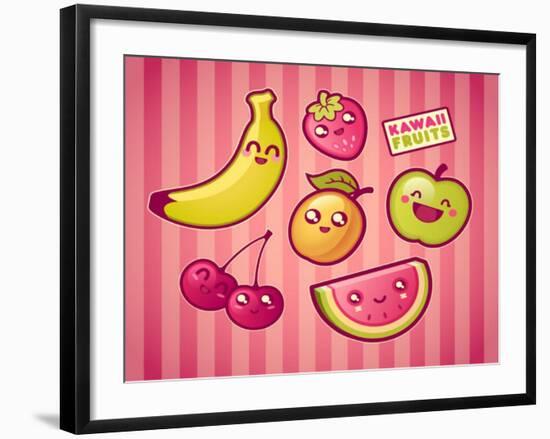 Kawaii Smiling Fruits-diarom-Framed Art Print