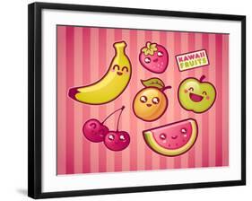 Kawaii Smiling Fruits-diarom-Framed Art Print