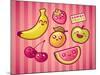 Kawaii Smiling Fruits-diarom-Mounted Art Print