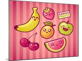 Kawaii Smiling Fruits-diarom-Mounted Art Print