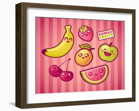 Kawaii Smiling Fruits-diarom-Framed Art Print