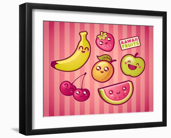 Kawaii Smiling Fruits-diarom-Framed Art Print