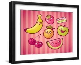Kawaii Smiling Fruits-diarom-Framed Art Print