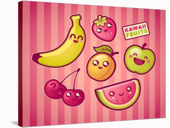 Kawaii Smiling Fruits-diarom-Stretched Canvas