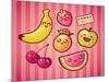 Kawaii Smiling Fruits-diarom-Mounted Art Print