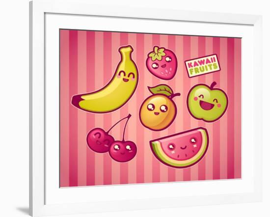 Kawaii Smiling Fruits-diarom-Framed Art Print