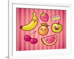 Kawaii Smiling Fruits-diarom-Framed Art Print