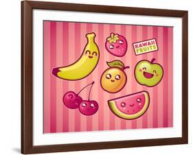 Kawaii Smiling Fruits-diarom-Framed Art Print