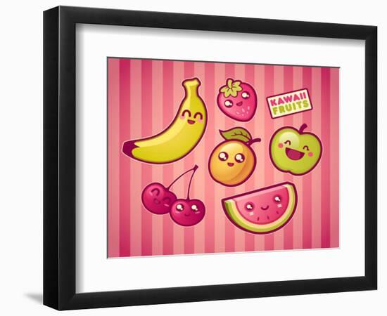 Kawaii Smiling Fruits-diarom-Framed Art Print