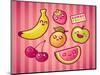 Kawaii Smiling Fruits-diarom-Mounted Art Print