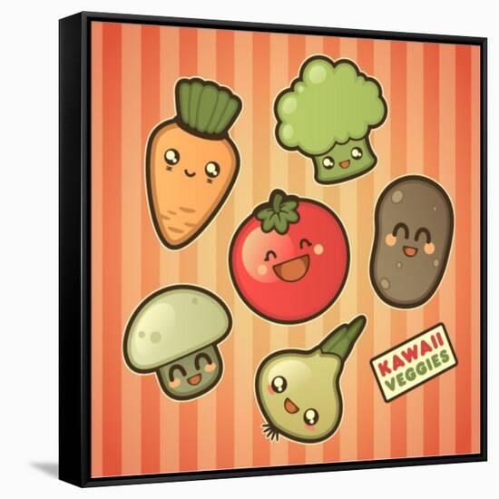 Kawaii Smiling Vegetables-diarom-Framed Stretched Canvas