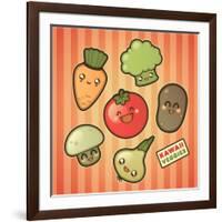 Kawaii Smiling Vegetables-diarom-Framed Art Print