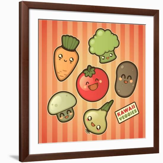 Kawaii Smiling Vegetables-diarom-Framed Art Print