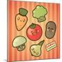 Kawaii Smiling Vegetables-diarom-Mounted Art Print