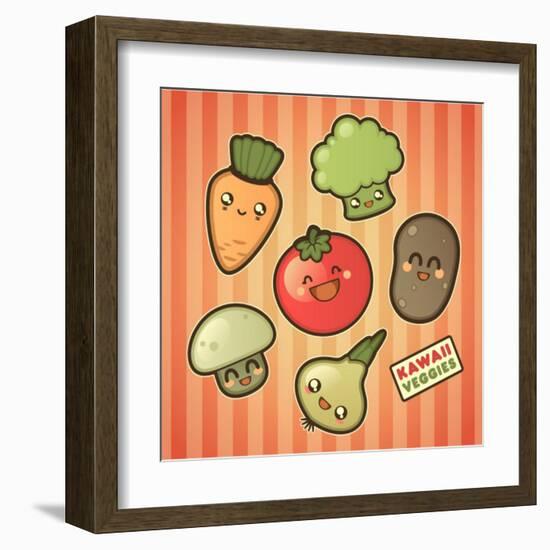 Kawaii Smiling Vegetables-diarom-Framed Art Print