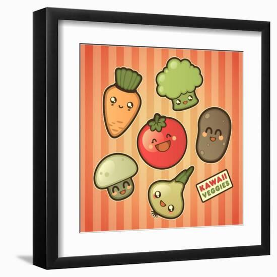 Kawaii Smiling Vegetables-diarom-Framed Art Print