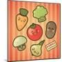 Kawaii Smiling Vegetables-diarom-Mounted Art Print