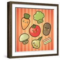 Kawaii Smiling Vegetables-diarom-Framed Art Print